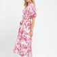 Umgee Abstract Print Smocked Tie Waist Midi Dress