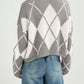 Argyle Pattern Knit Dropped Shoulder Sweater