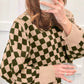 Multicolour Drop Shoulder Plaid Knit Long Sleeve Sweater