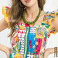 Umgee Abstract Print Smocked Ruffle Sleeve Tiered Midi Dress