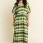 Davi & Dani Multi Color Wavy Tie Waist Flowy Sleeve Dress