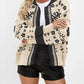 Floral Pattern Knit Cardigan with Contrast Collar