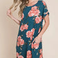 BOMBOM Floral Round Neck Short Tee Dress with Pockets