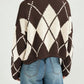 Argyle Pattern Knit Dropped Shoulder Sweater