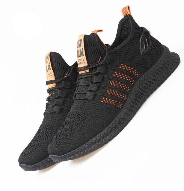 Men’s Mesh Running Sneakers – Lightweight Orange Sole Sport Shoes