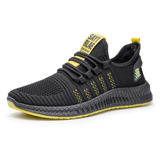 Men’s Mesh Running Sneakers – Lightweight Orange Sole Sport Shoes