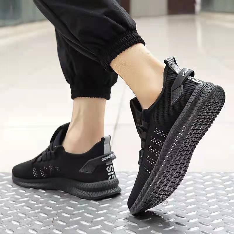 Men’s Mesh Running Sneakers – Lightweight Orange Sole Sport Shoes