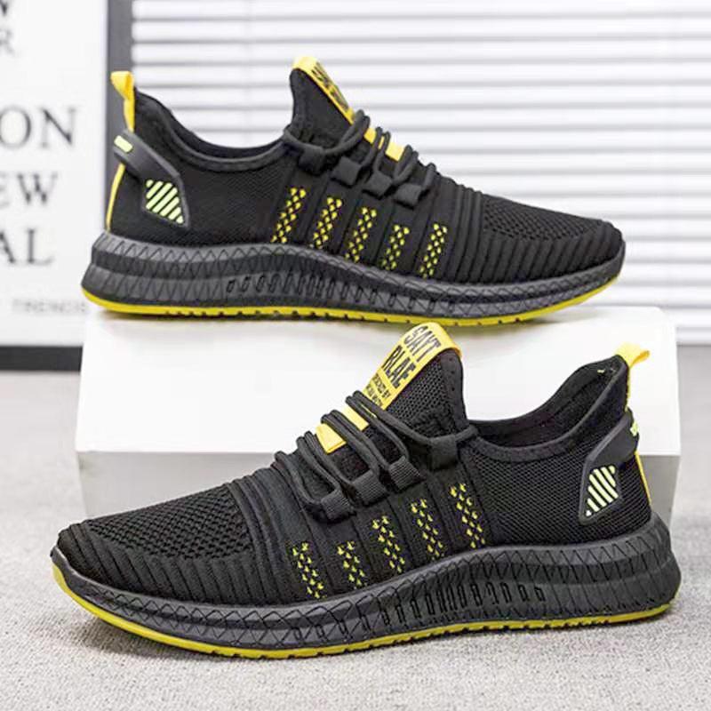 Men’s Mesh Running Sneakers – Lightweight Orange Sole Sport Shoes
