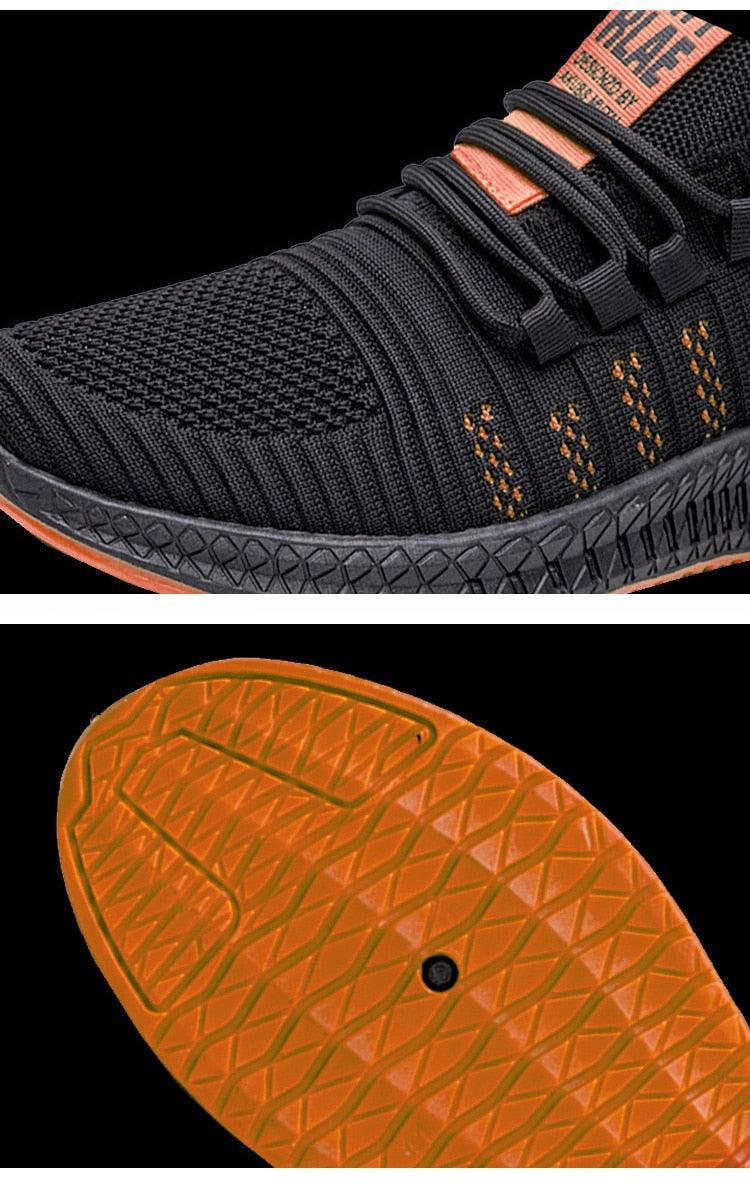 Men’s Mesh Running Sneakers – Lightweight Orange Sole Sport Shoes