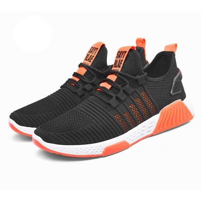 Men’s Mesh Running Sneakers – Lightweight Orange Sole Sport Shoes