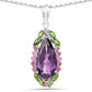 6.22 Carat Genuine Amethyst, Chrome Diopside and Rhodolite .925 Sterling Silver Pendant