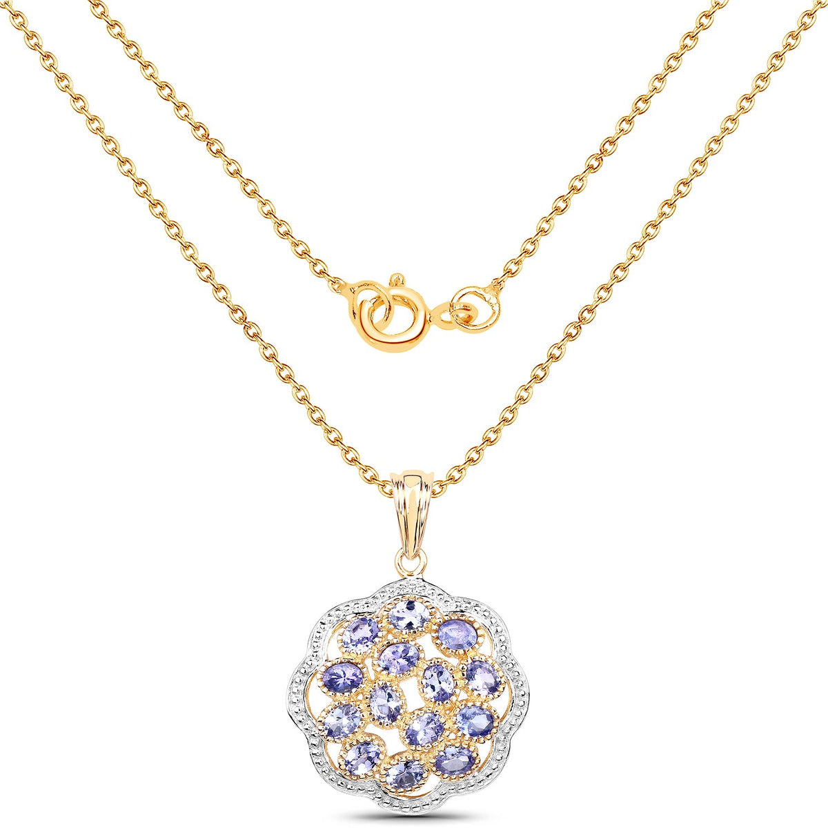 14K Yellow Gold Plated 2.38 Carat Genuine Tanzanite .925 Sterling Silver Pendant