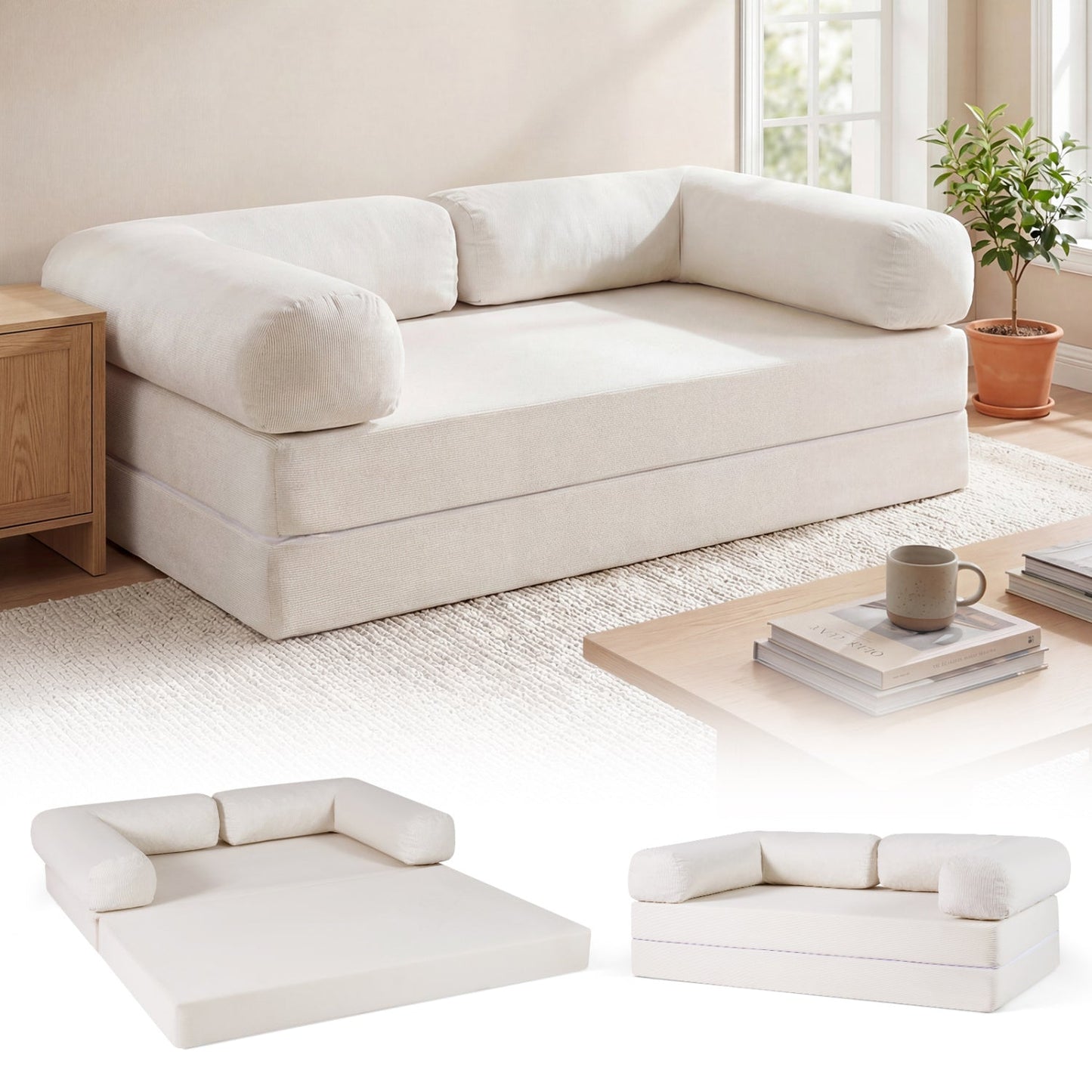 4-in-1 Convertible Folding Sofa Bed with Comfy Corduroy Cover