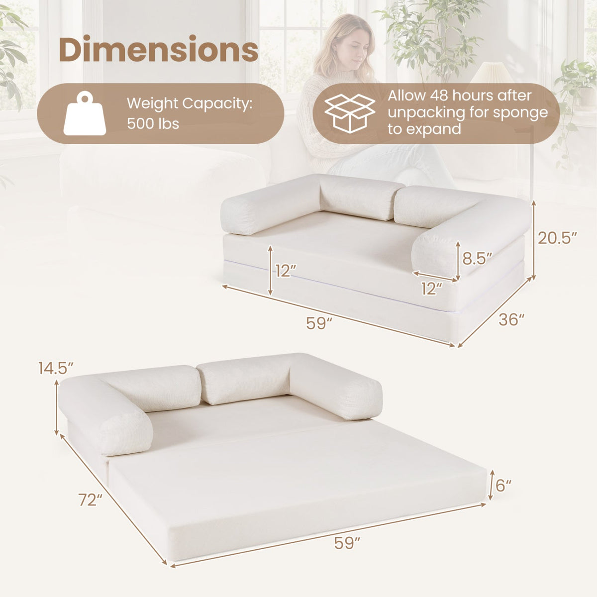 4-in-1 Convertible Folding Sofa Bed with Comfy Corduroy Cover