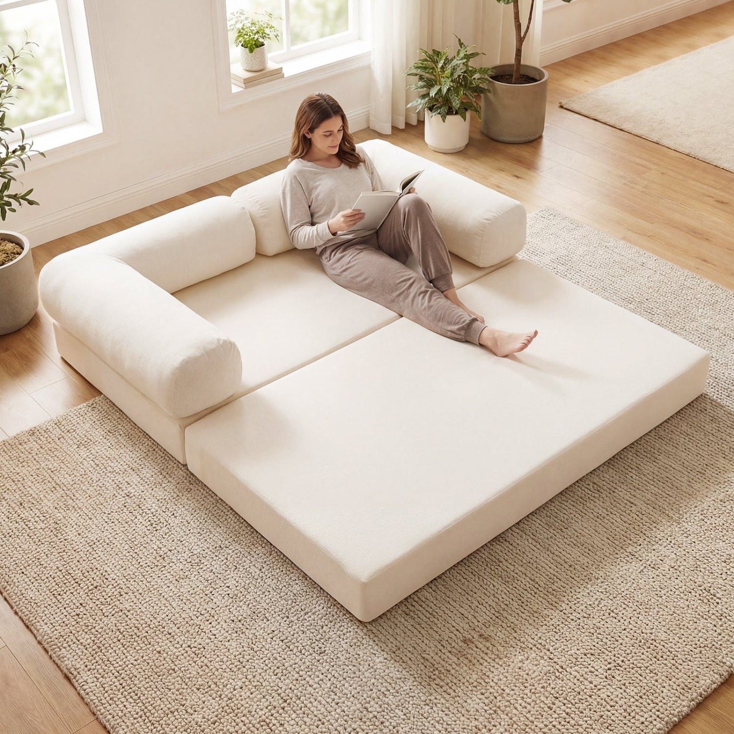 4-in-1 Convertible Folding Sofa Bed with Comfy Corduroy Cover
