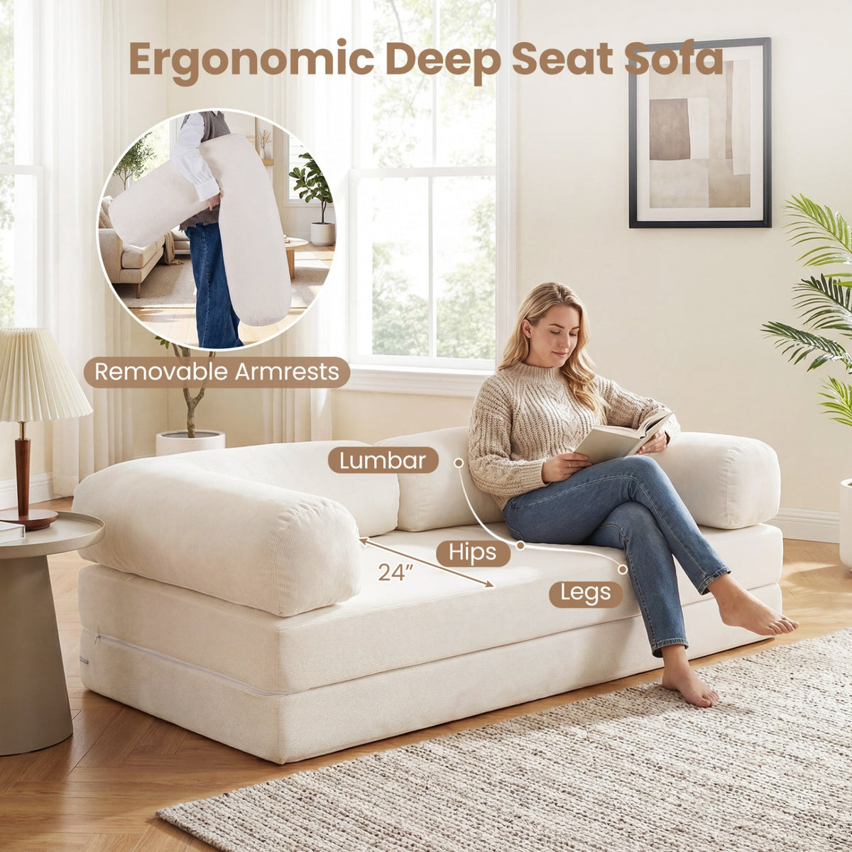 4-in-1 Convertible Folding Sofa Bed with Comfy Corduroy Cover
