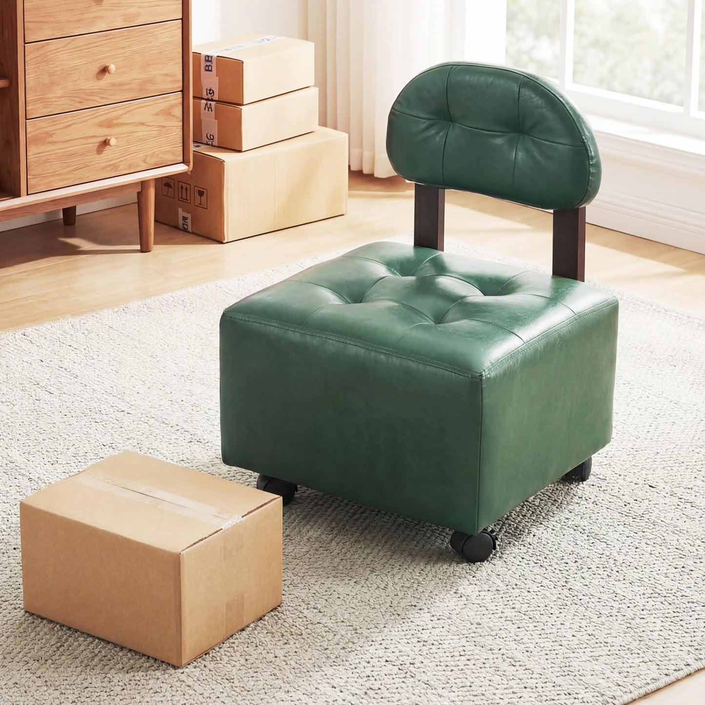 Small Rolling Footrest Stools Set of 2 with Lockable Wheels
