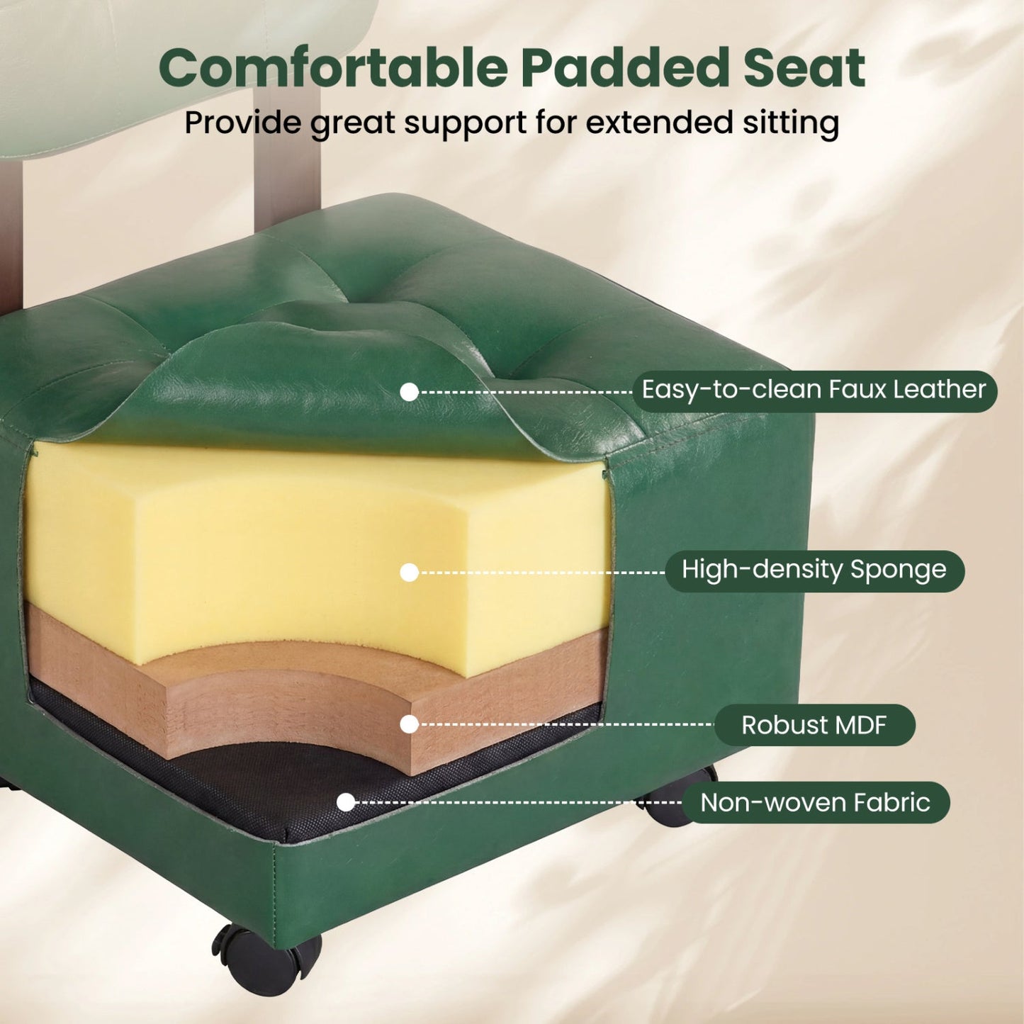 Small Rolling Footrest Stools Set of 2 with Lockable Wheels