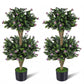 2 Pack 36" Artificial Double Ball Boxwood Topiary Tree with 41 Blossoms