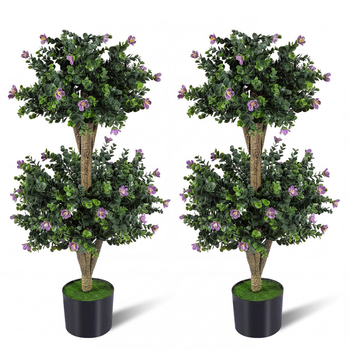 2 Pack 36" Artificial Double Ball Boxwood Topiary Tree with 41 Blossoms