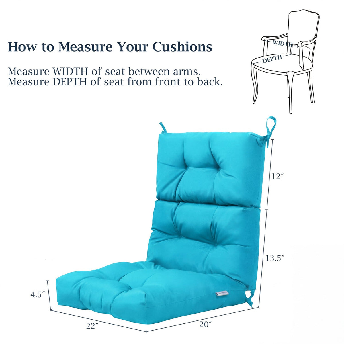 Set of 2 High Back Chair Cushion with Adjustable Height
