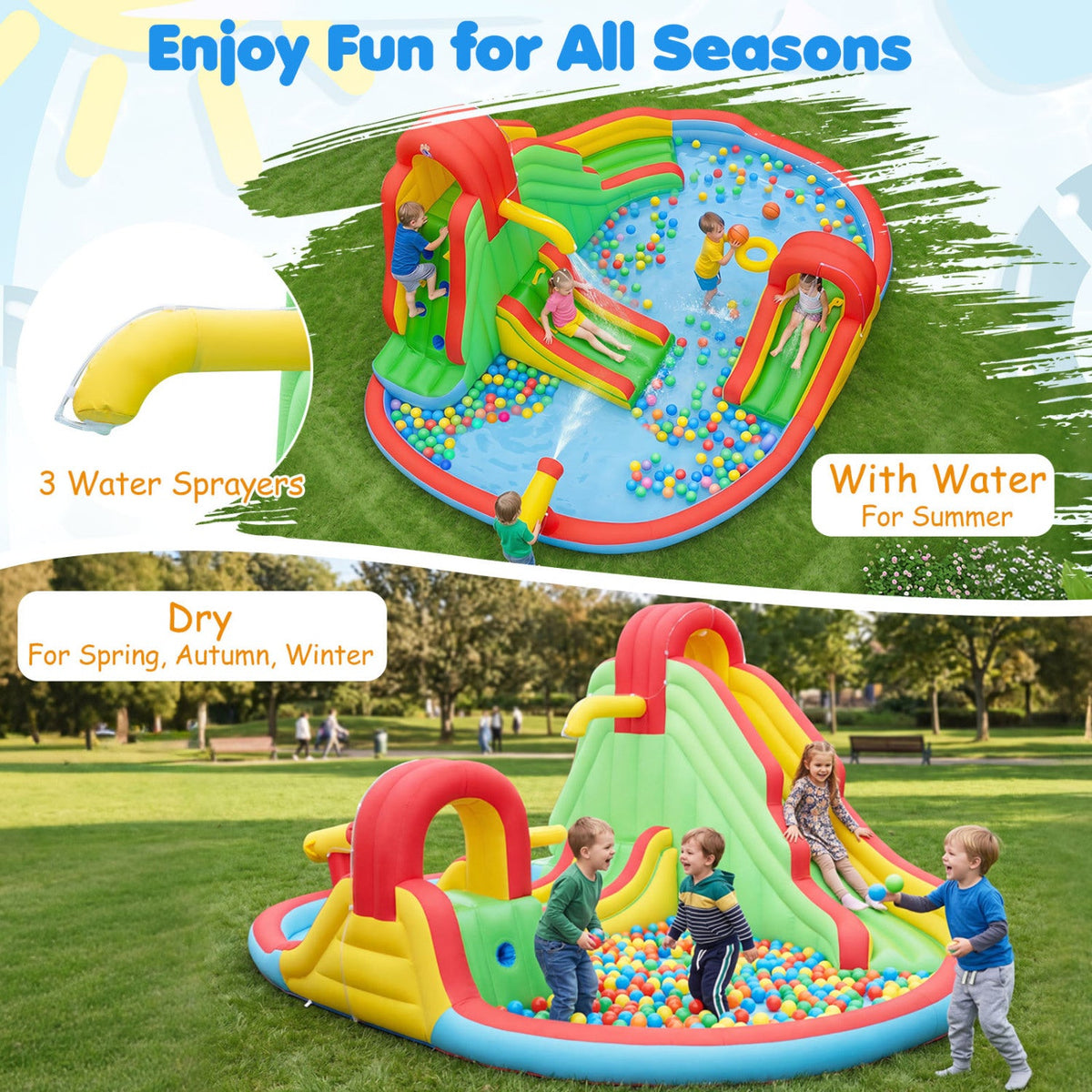 Inflatable Water Park with 3 Slides and Splash Pool