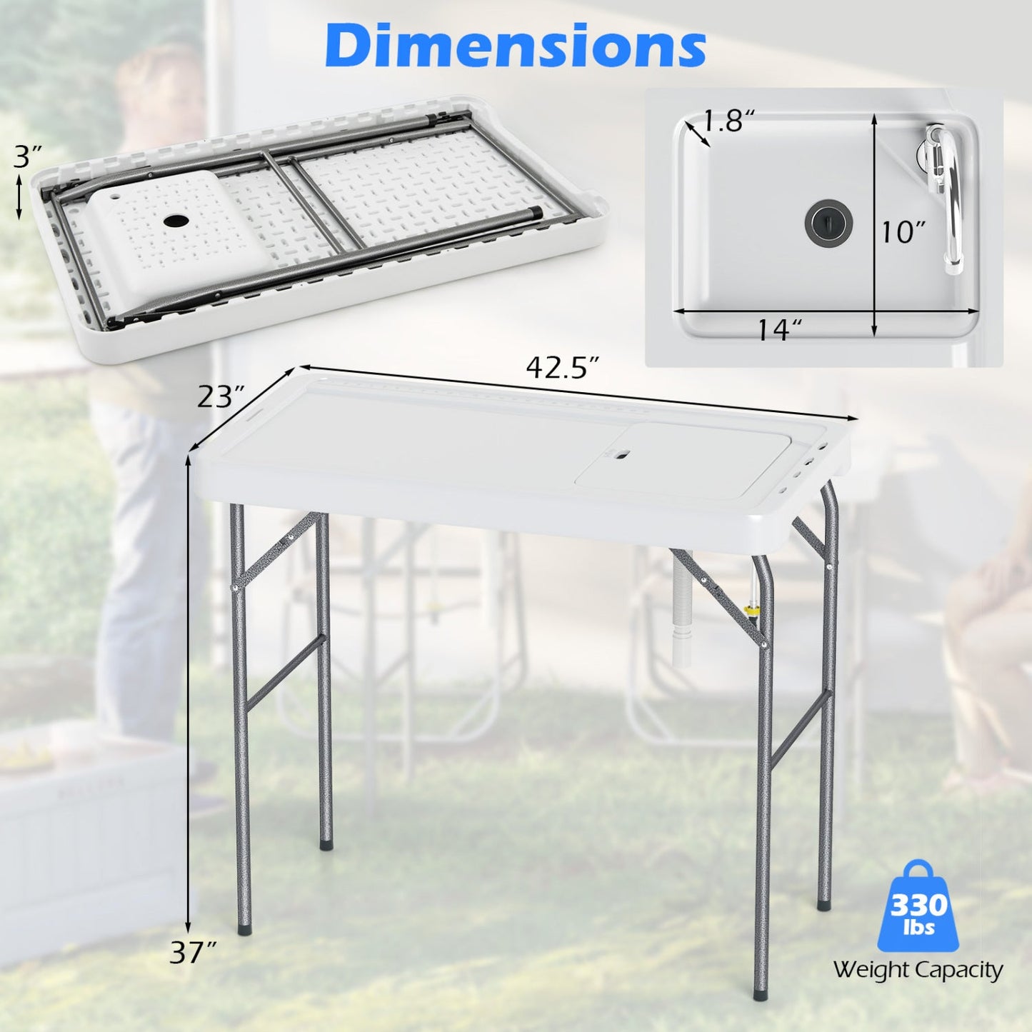 Folding Fish Cleaning Table with Sink and Rotatable Faucet