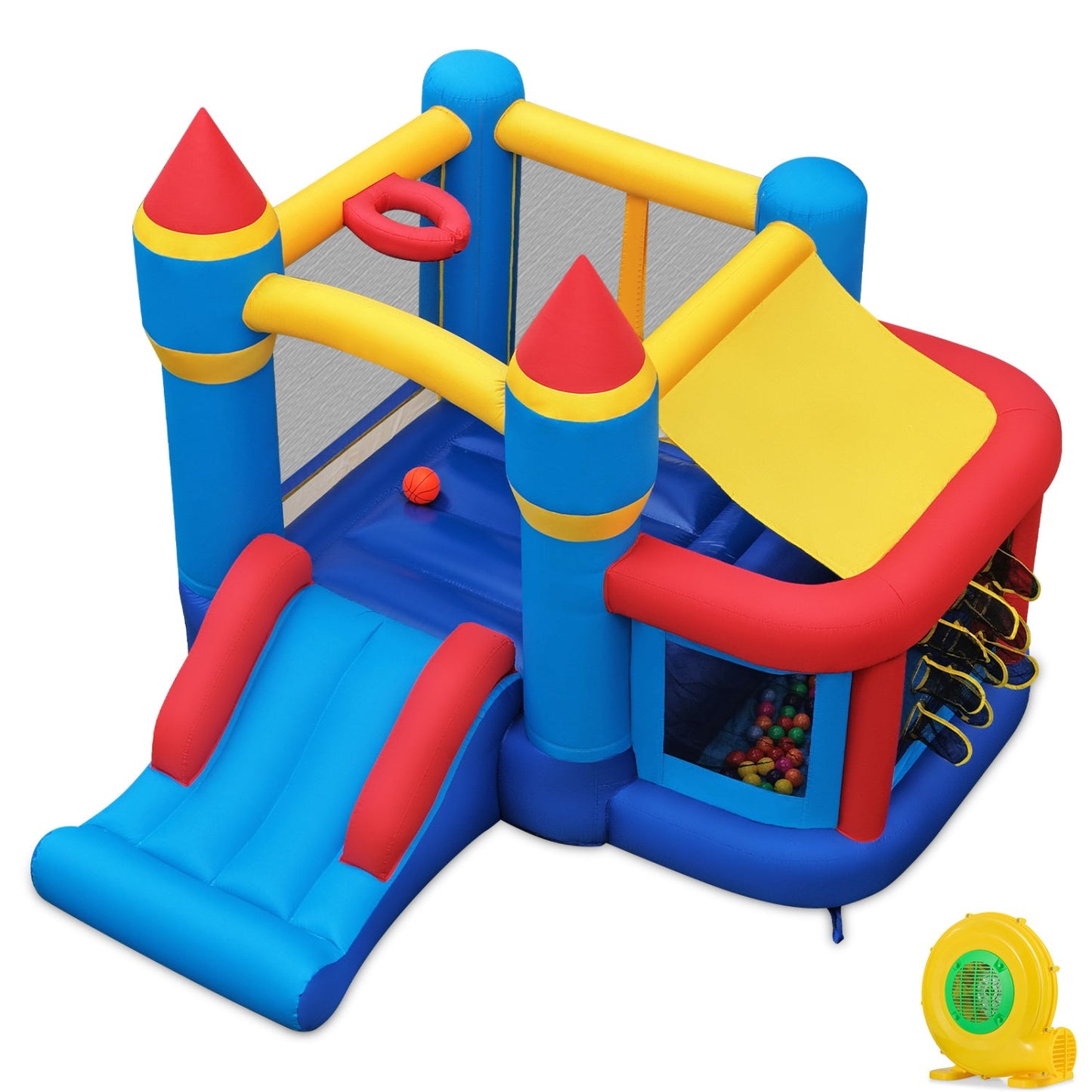 Inflatable Bounce House with Slide, Ball Pit & Basketball Hoop