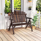2-Person Log Wood Patio Bench with Slatted Backrest