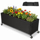 Raised Garden Bed with Wheels - PE Rattan Planter Box